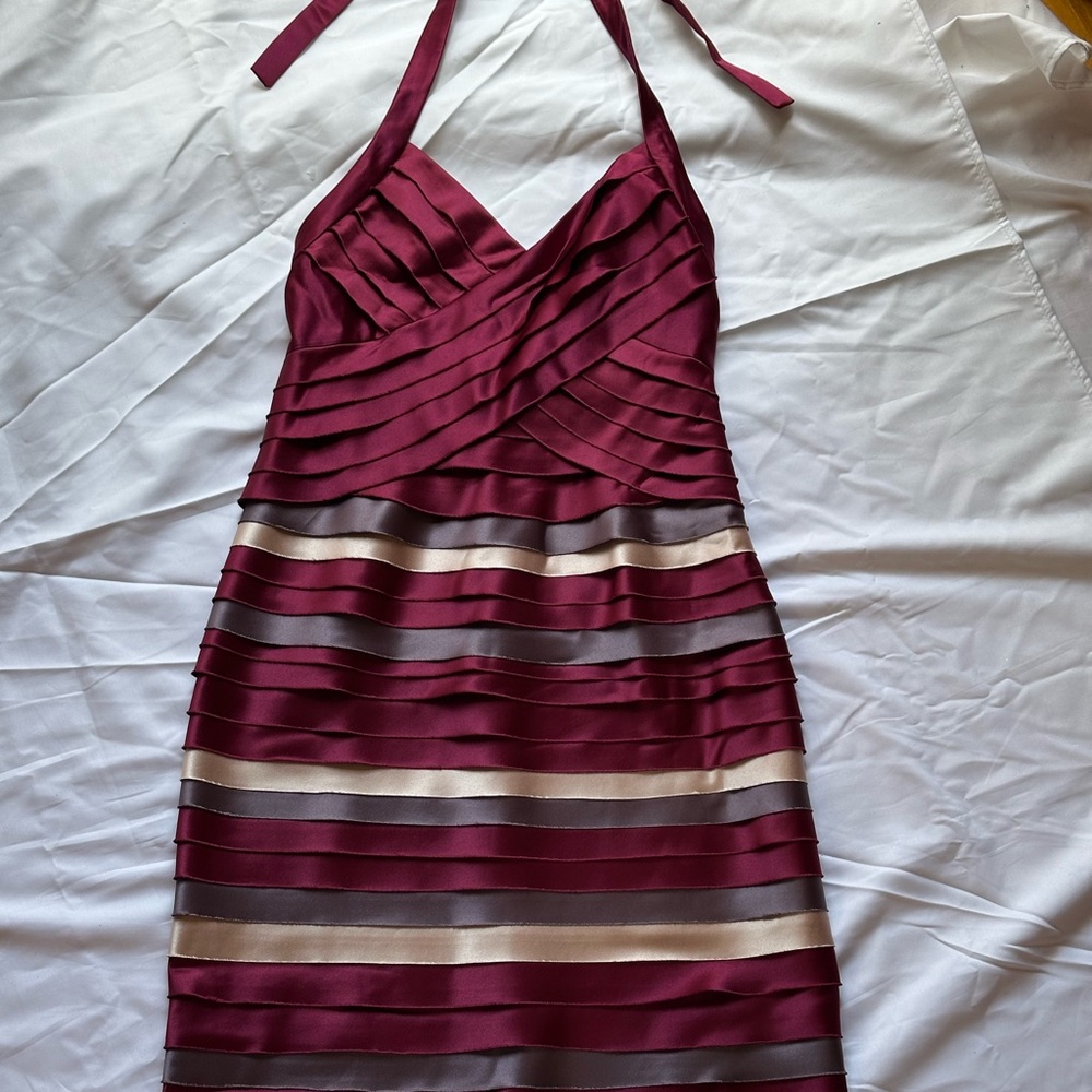 BCBG Maxazria - size 0 Elegant Burgundy and Cream Halter Layered Mini Dress
